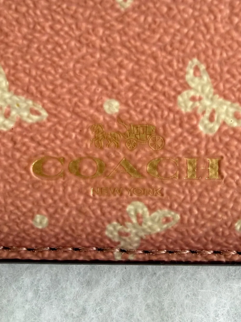 Coach Pink Horse & Carriage Print Card Case/holder with Brown Trim